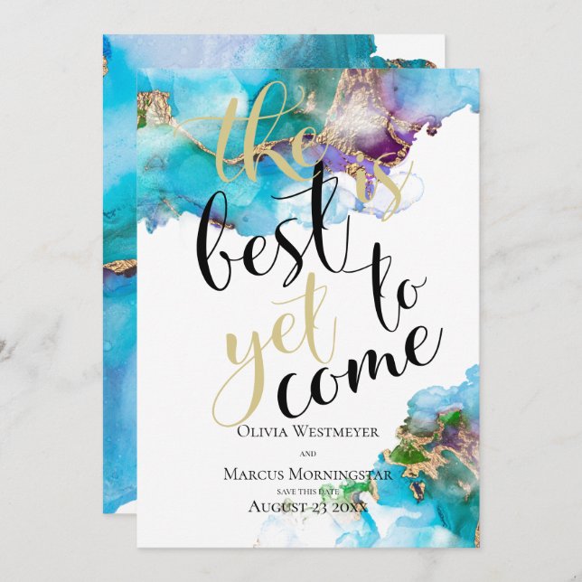 Abstract Marbled Ink Amethyst Teal Save the Date Invitation (Front/Back)
