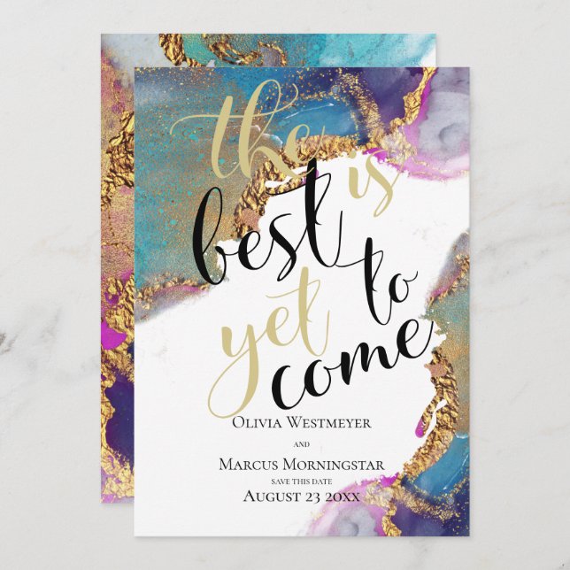 Abstract Marbled Ink Magenta Blue Save the Date Invitation (Front/Back)