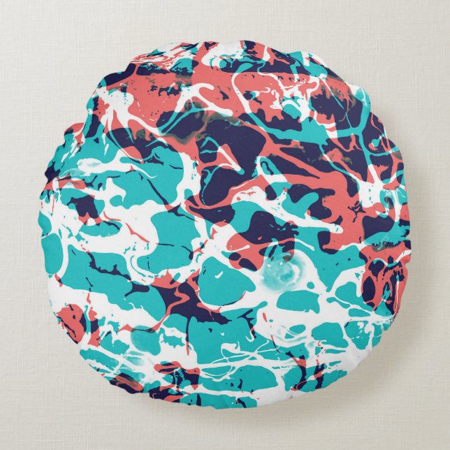Abstract Marbled Paper Art Background Round Cushion (Front)