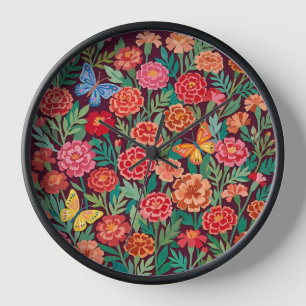 Abstract Marigold Butterflies Art Clocks