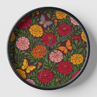 Abstract Marigold Garden Butterflies Art Clocks