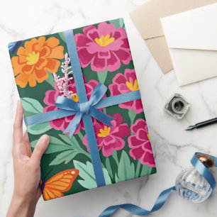 Abstract Marigolds Butterflies Wrapping Paper