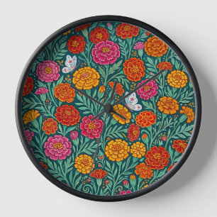 Abstract Marigolds Garden Butterflies Art Clocks