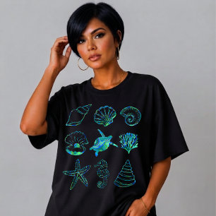 Abstract Marine Life Grid Design  T-Shirt