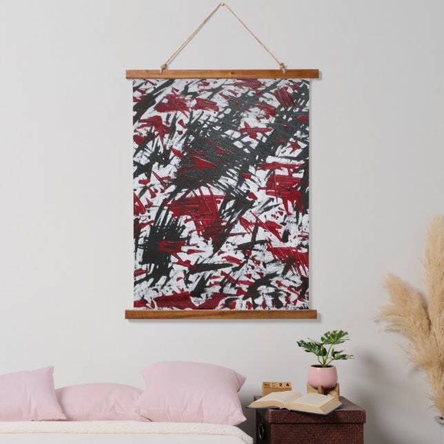 Abstract Marks in Black and Red Hanging Tapestry (Bedroom)