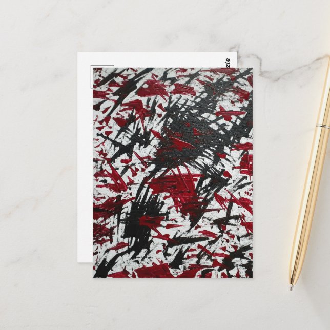 Abstract Marks in Black and Red Postcard (Front/Back In Situ)