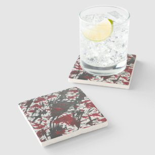 Abstract Marks in Black and Red Stone Coaster
