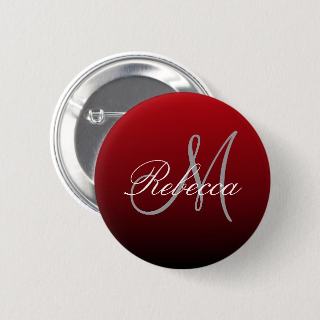 abstract marsala maroon grey burgundy monograms 6 cm round badge (Front & Back)