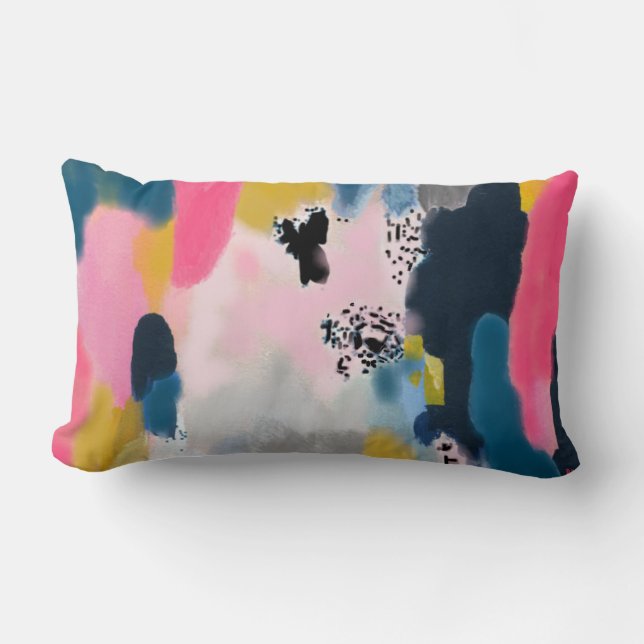 Abstract Mash-Up / Pink Teal Gold Charcoal Lumbar Cushion (Front)