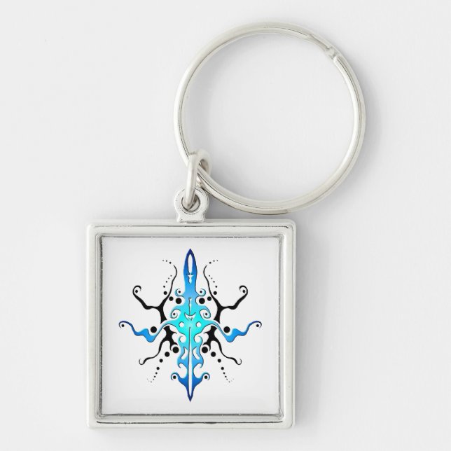 Abstract Mask Tribal Tattoo Design - blue Key Ring (Front)