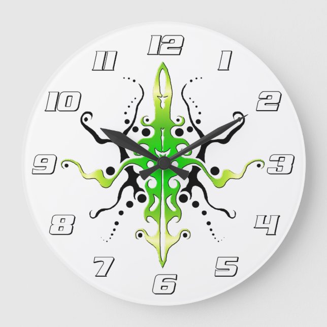 Abstract Mask Tribal Tattoo Design - green Large Clock (Front)