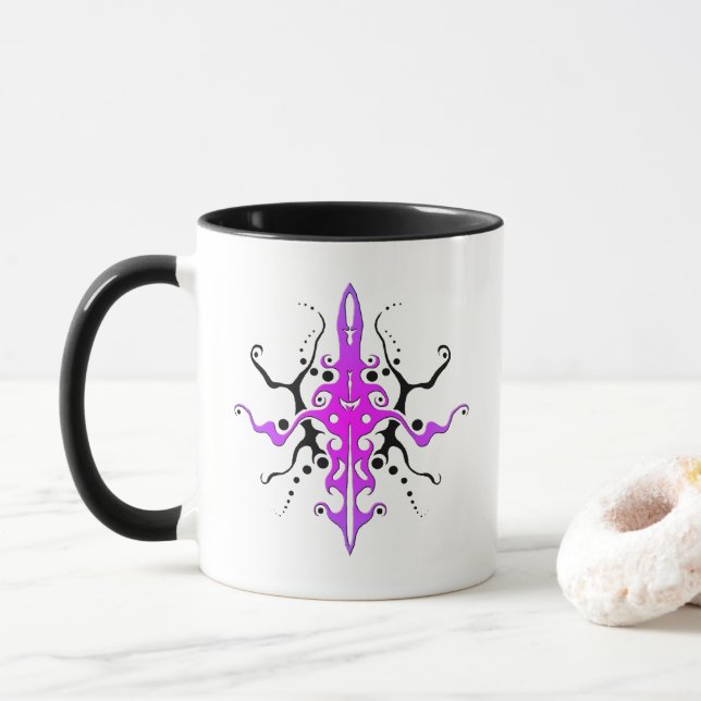 Abstract Mask Tribal Tattoo Design - pink Mug (With Donut)