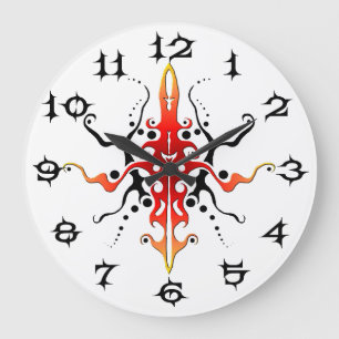 Abstract Mask Tribal Tattoo Design - red Large Clock