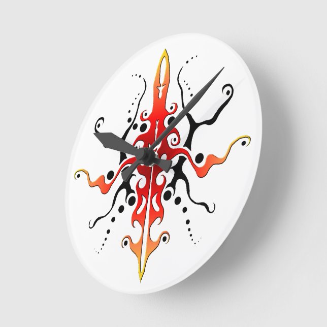 Abstract Mask Tribal Tattoo Design - red Round Clock (Angle)