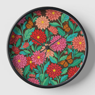 Abstract Matisse Dahlias Butterfly Art Clocks