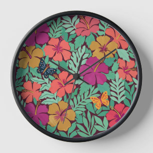 Abstract Matisse Hibiscus Butterflies Art Clocks