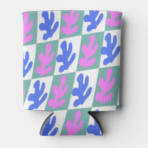 Abstract Matisse Inspired Leaf Plant Checkered Can Cooler