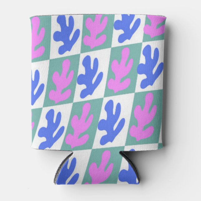 Abstract Matisse Inspired Leaf Plant Chequered Can Cooler (Front)