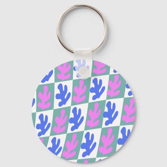 Abstract Matisse Inspired Leaf Plant Chequered Key Ring (Front)