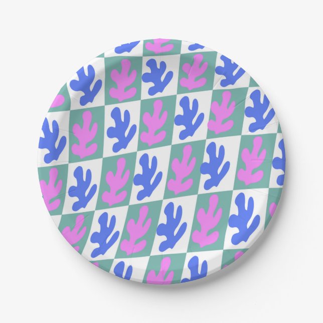 Abstract Matisse Inspired Leaf Plant Chequered    Paper Plate (Front)