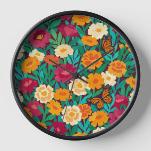 Abstract Matisse Marigolds Monarchs Art Clocks