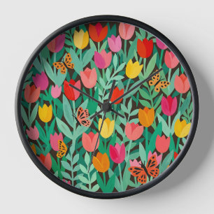 Abstract Matisse Tulips Butterflies Art Clocks