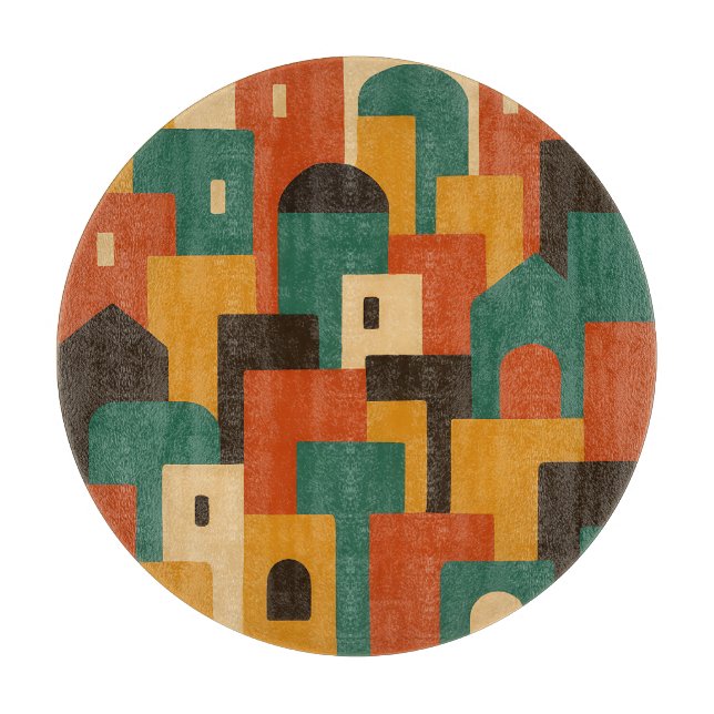 Abstract Mediterranean Village Geometric Cutting Board (Front)