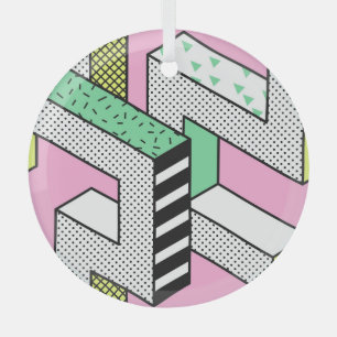 Abstract Memphis: 80s geometric shapes. Glass Tree Decoration