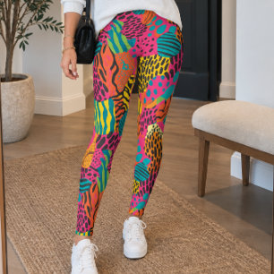 Abstract Memphis Animal Print Leggings