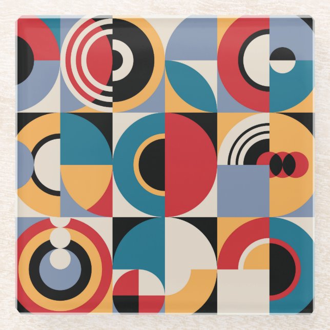 Abstract Memphis: Geometric Vintage Style. Glass Coaster (Front)