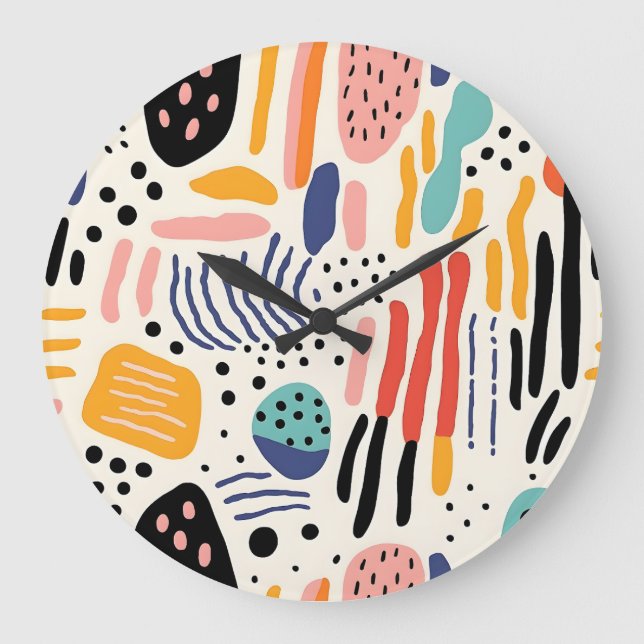 Abstract Memphis Organic Shapes Pattern Large Clock (Front)