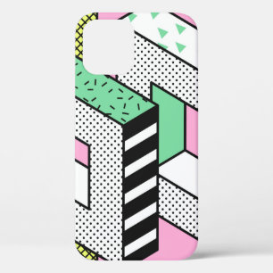 Abstract Memphis Seamless Patterns with 3d Geometr iPhone 12 Case