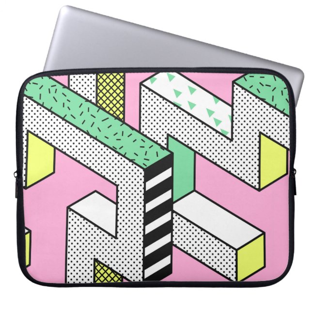 Abstract Memphis Seamless Patterns with 3d Geometr Laptop Sleeve (Front)