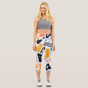 Abstract Memphis Style Organic Shapes Pattern Capri Leggings