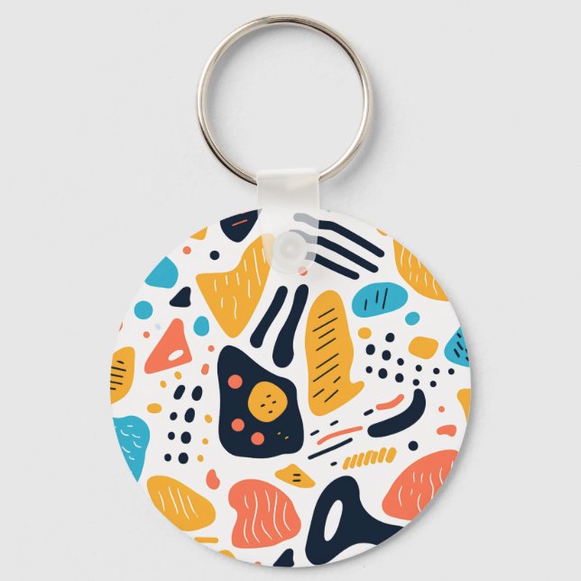 Abstract Memphis Style Organic Shapes Pattern Key Ring (Front)