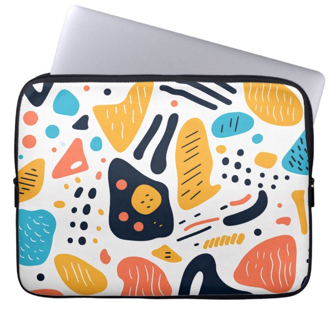 Abstract Memphis Style Organic Shapes Pattern Laptop Sleeve (Front)