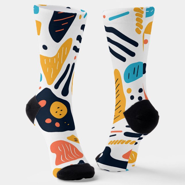 Abstract Memphis Style Organic Shapes Pattern Socks (Angled)