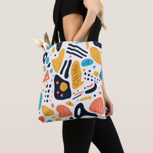 Abstract Memphis Style Organic Shapes Pattern Tote Bag