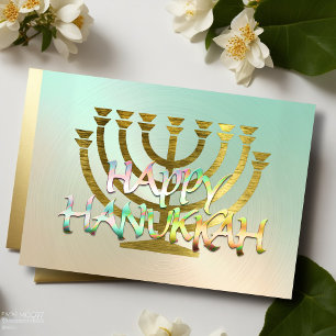 Abstract Menorah Colourful Happy Hanukkah Gold Holiday Card