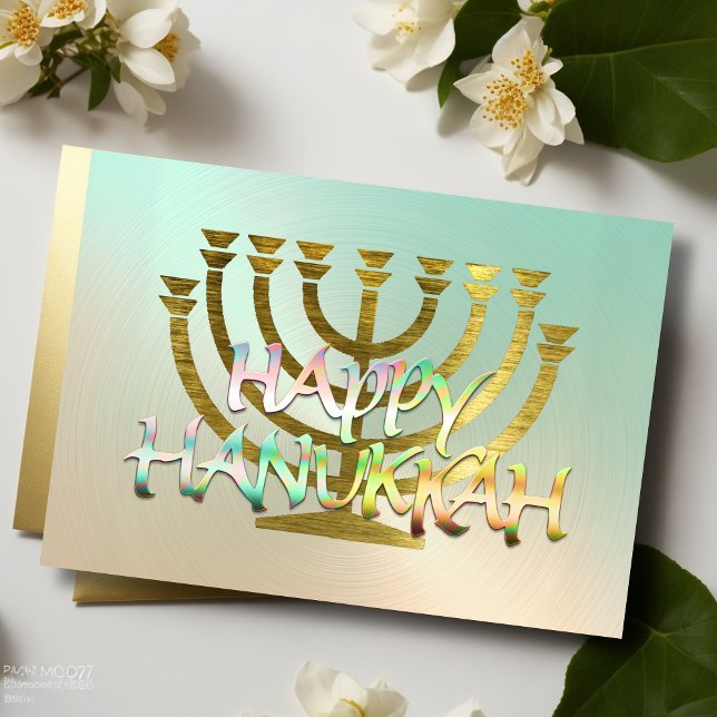 Abstract Menorah Colourful Happy Hanukkah Gold Holiday Card (Creator Uploaded)