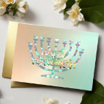 Abstract Menorah Colourful Happy Hanukkah Green Holiday Card<br><div class="desc">Designs by Umua. Printed and shipped by Zazzle or their affiliates.</div>