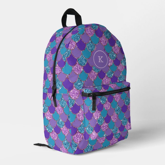 Abstract mermaid glittery scales seamless pattern printed backpack (Back Corner Left)