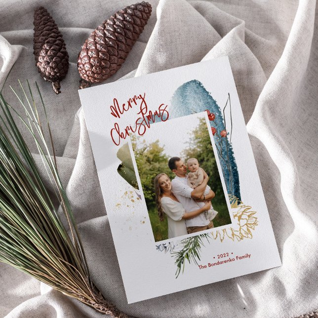 Abstract Merry Christmas Custom Holiday Photo Card (Creator Uploaded)