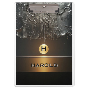 Abstract Metallic Dripping Liquid With Gold Sphere Clipboard