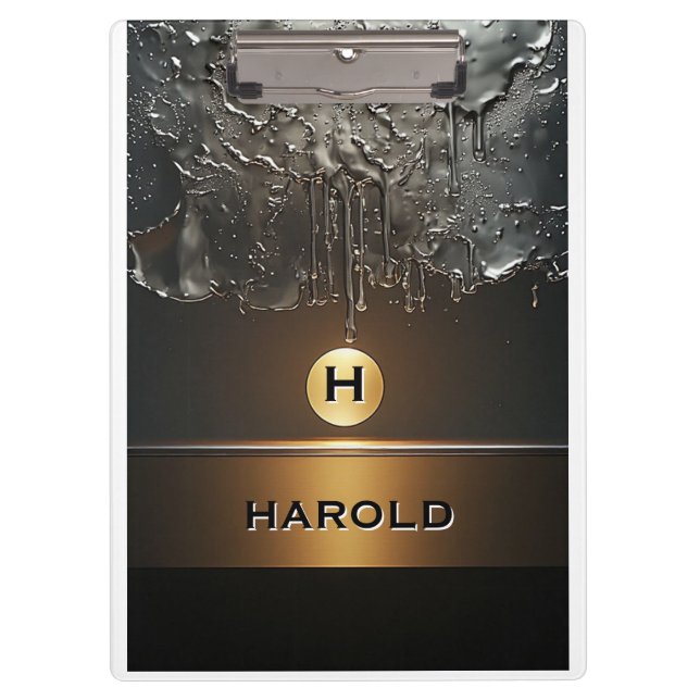 Abstract Metallic Dripping Liquid With Gold Sphere Clipboard (Front)
