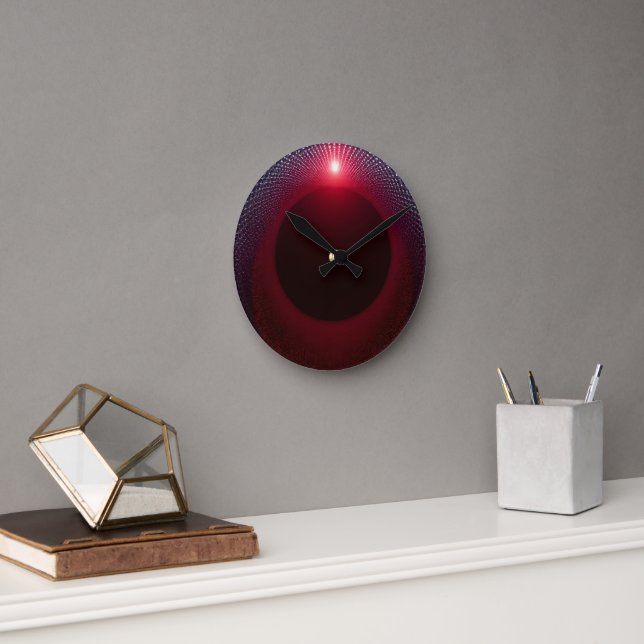 Abstract Metallic Echo Chamber with Red Soundwave Round Clock (Office)