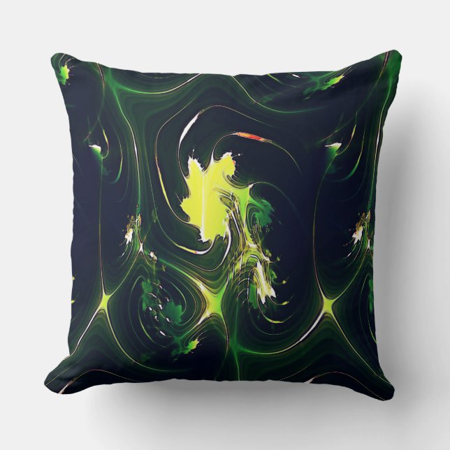 Abstract metallic leaf with flashy traces, on dark cushion (Front)