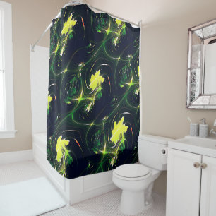 Abstract metallic leaf with flashy traces, on dark shower curtain