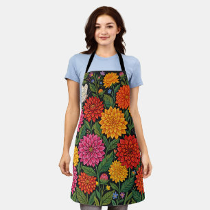 Abstract Mexican Art Dahlias Butterflies Apron
