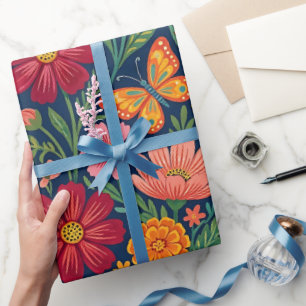 Abstract Mexican Cosmos Butterfly Wrapping Paper